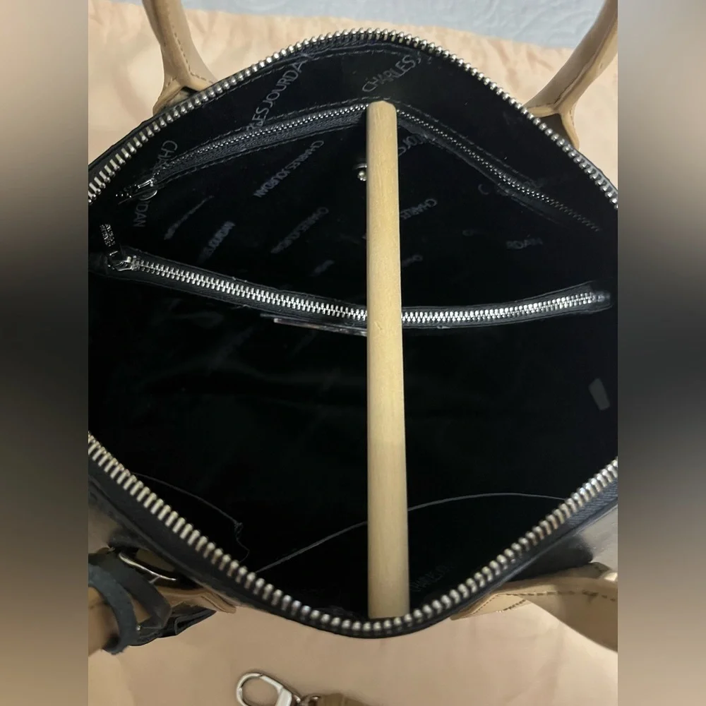 CHARLES JOURDAN PARIS NWT Black and Tan Leather Dome Satchel never carried - Picture 7 of 16